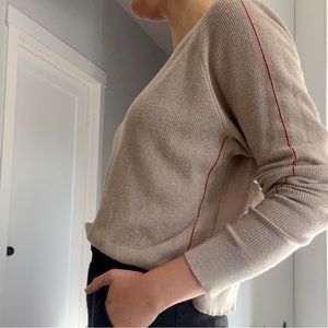 Babaton Tan Sweater with Red Stripe